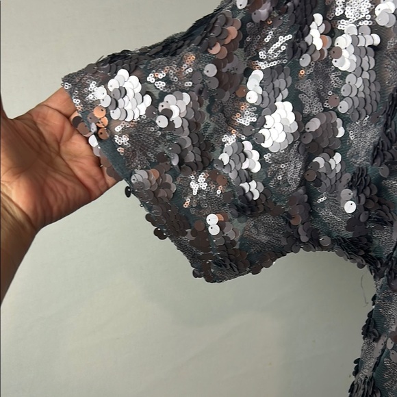 Free People Sequined Silver Metallic Tunic Short Sleeve Scoop Neck Size XS - Picture 5 of 16